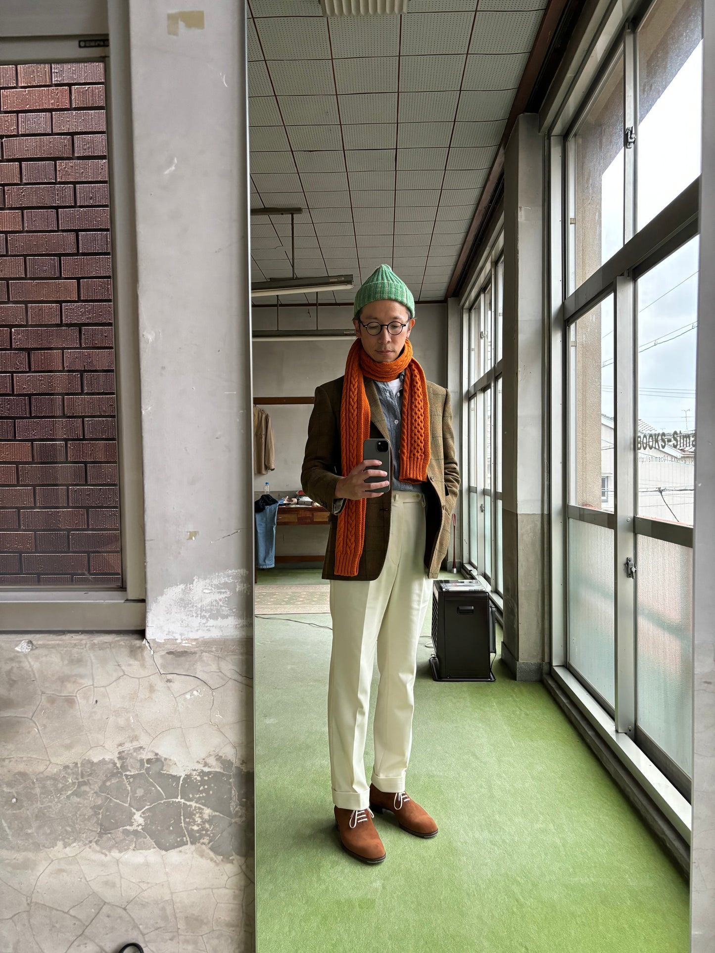 Arran cable cashmere scarf / Orange