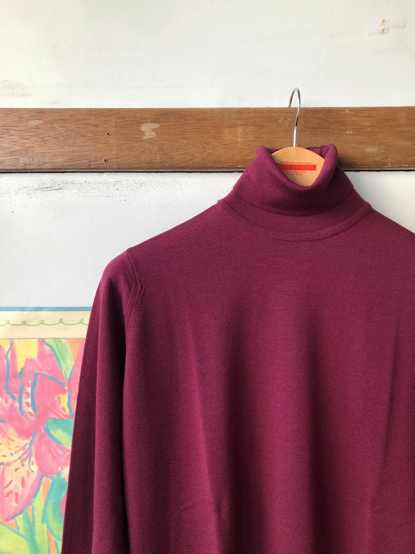 John Smedley 30G Merino wool Turtle Neck / Medium / Claret