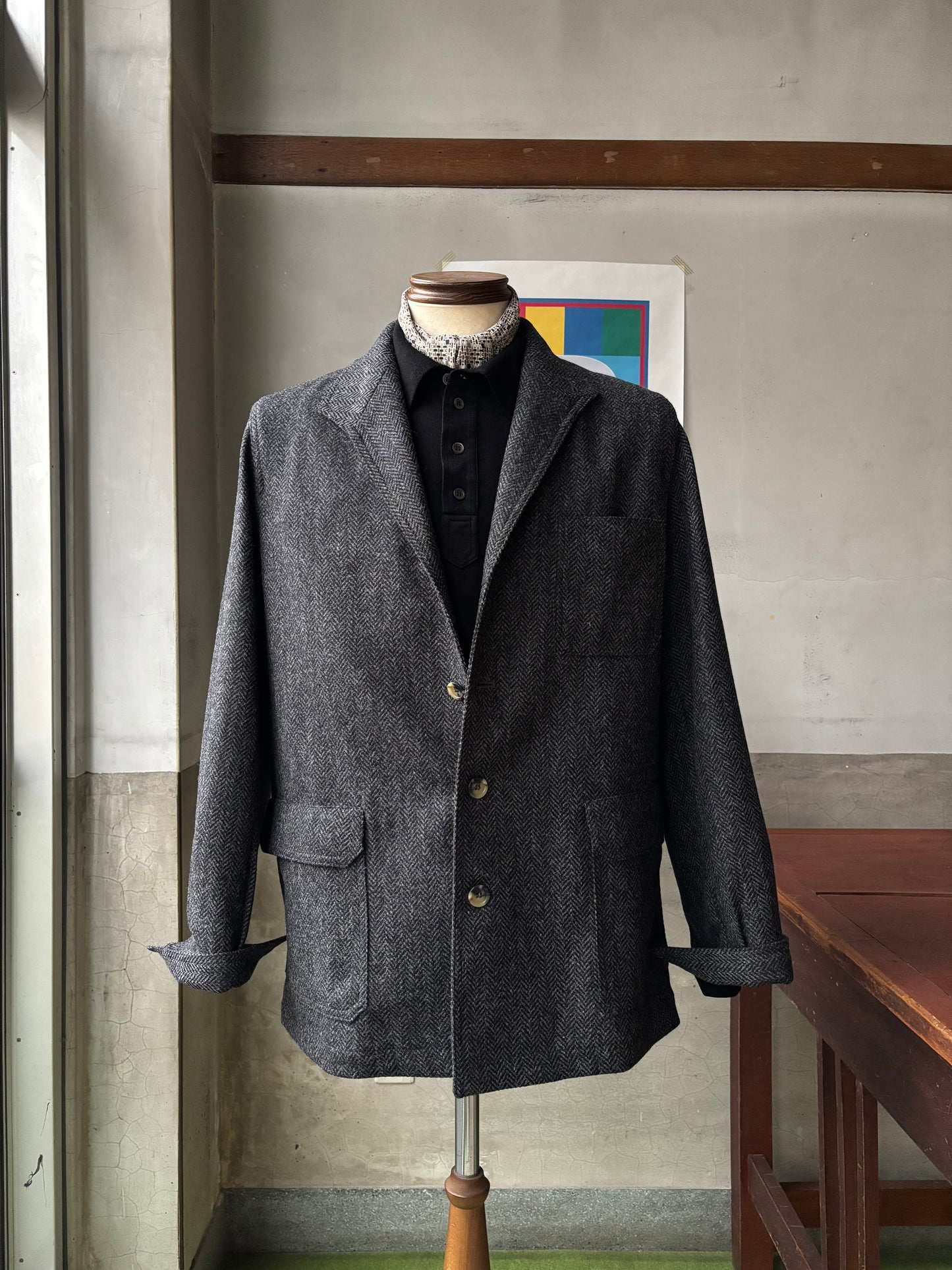 Fusto Gimeno Teba Jacket / Grey Herringbone / Size 52