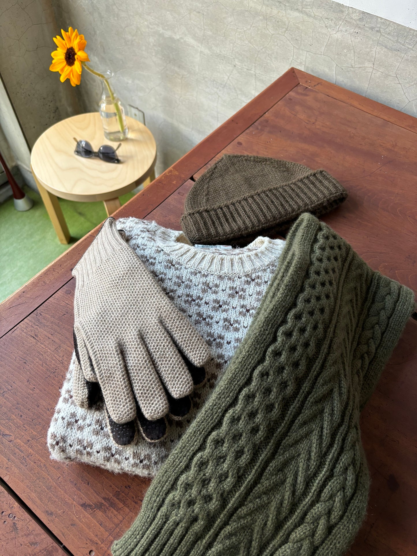 Arran cable cashmere scarf / Olive