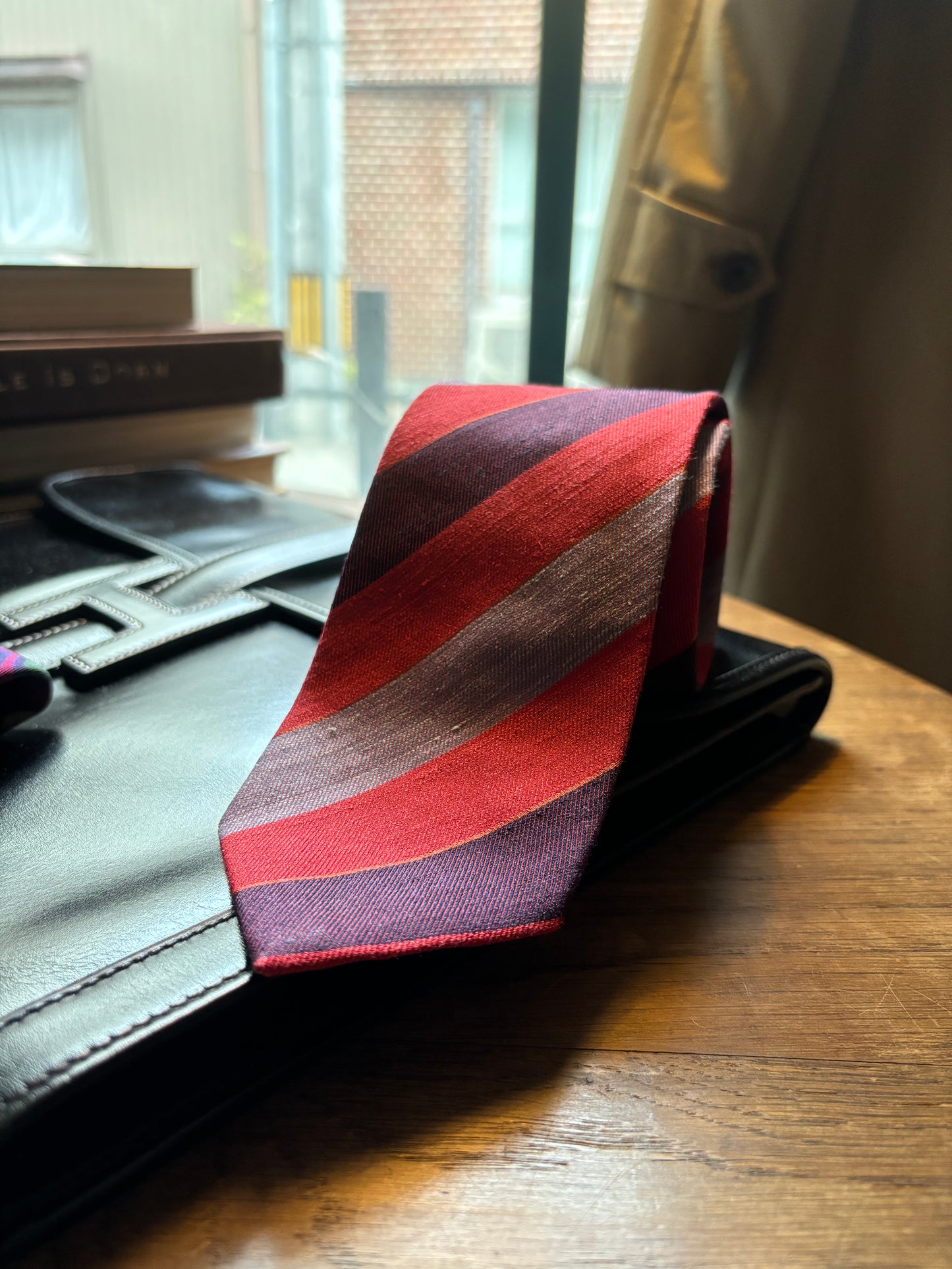 Charvet silk linen stripe tie
