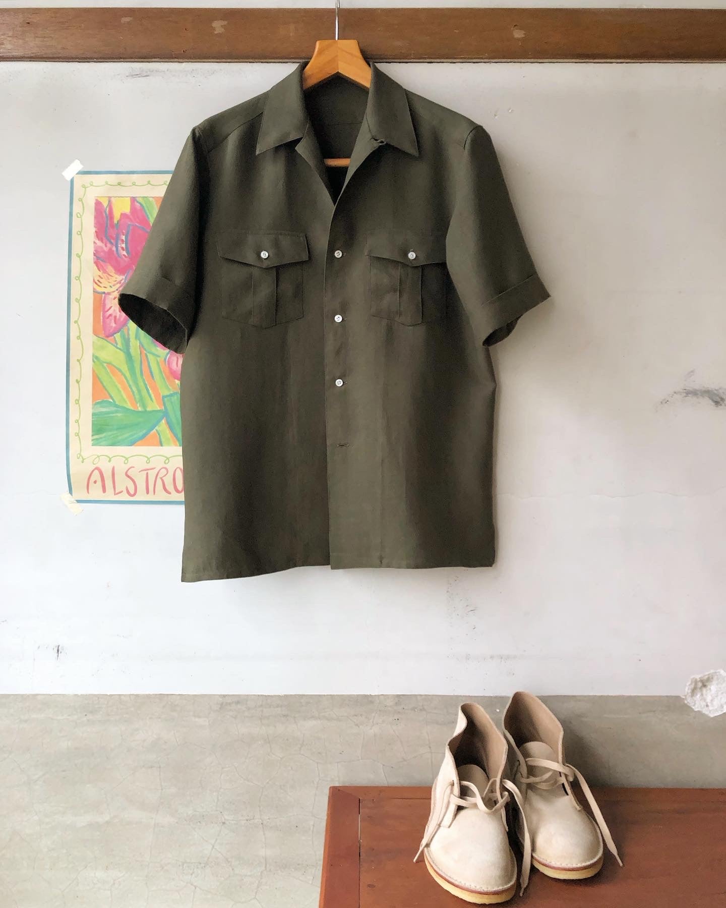 LES LESTON / MOSS Linen Open Col. shirt