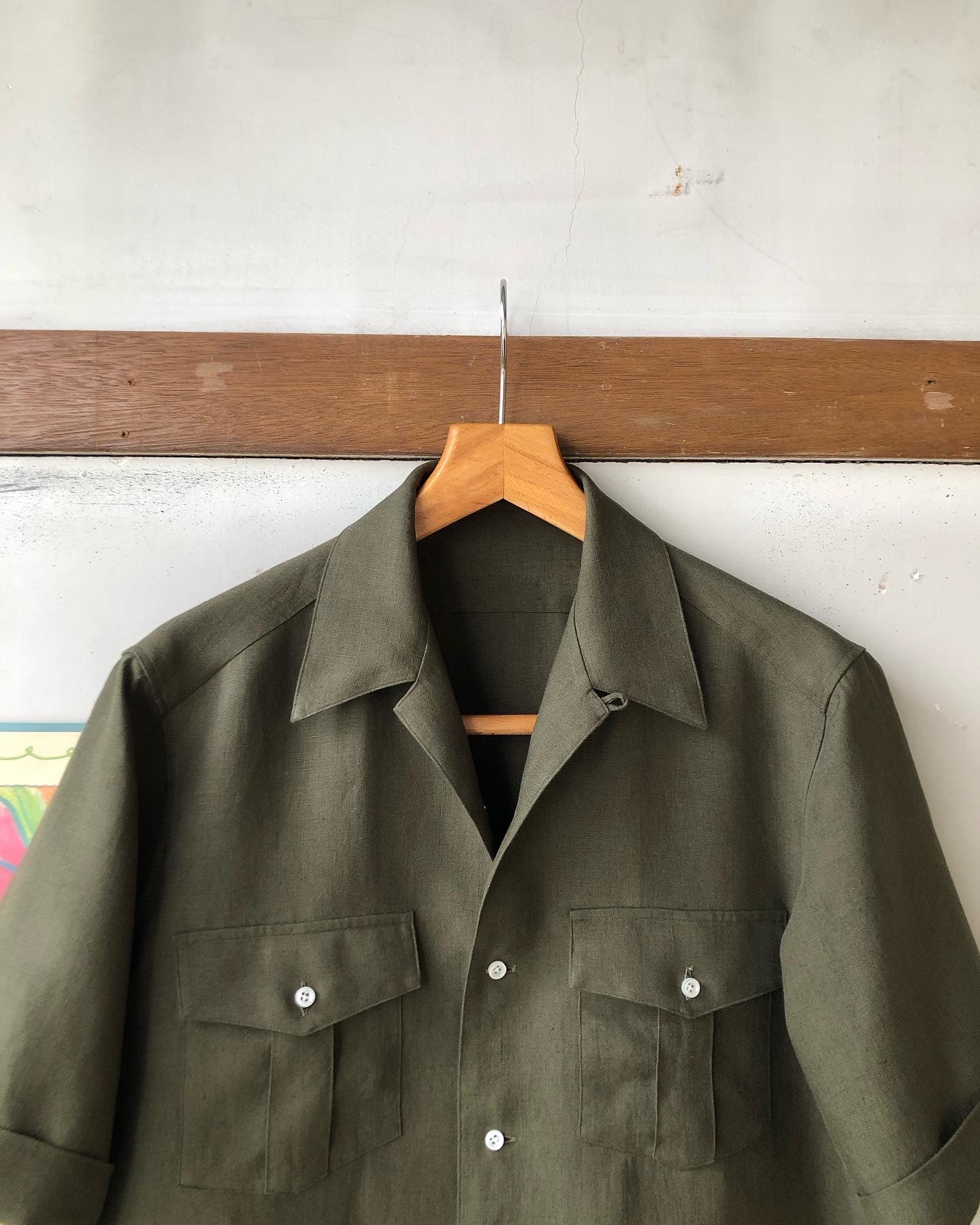 LES LESTON / MOSS Linen Open Col. shirt