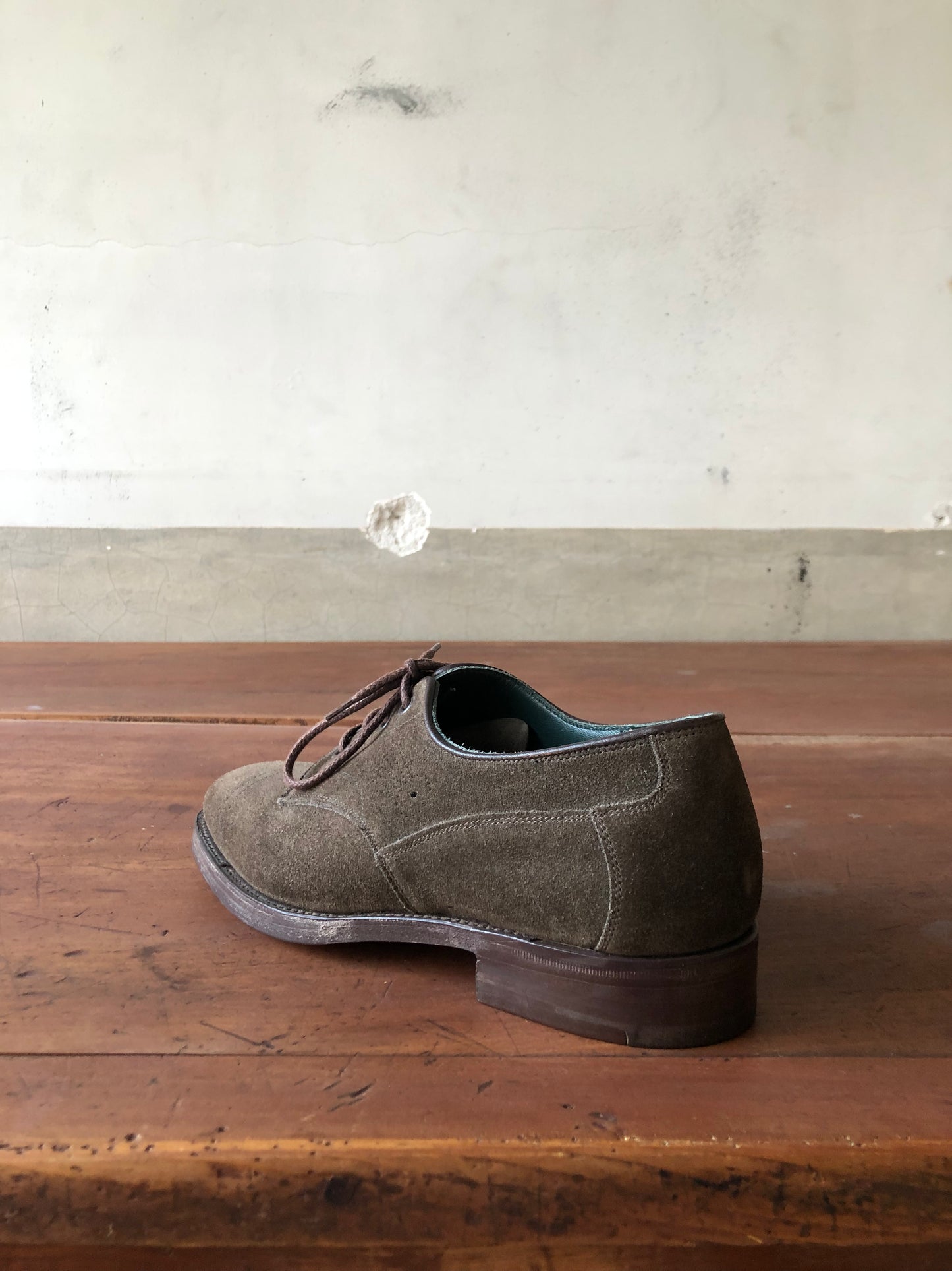 Tricker's olive suede derby shoes for Foggy & Sunny