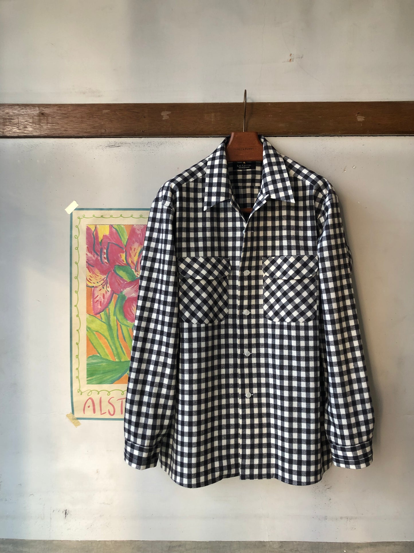 LES LESTON camp col. shirt / check brushed cotton