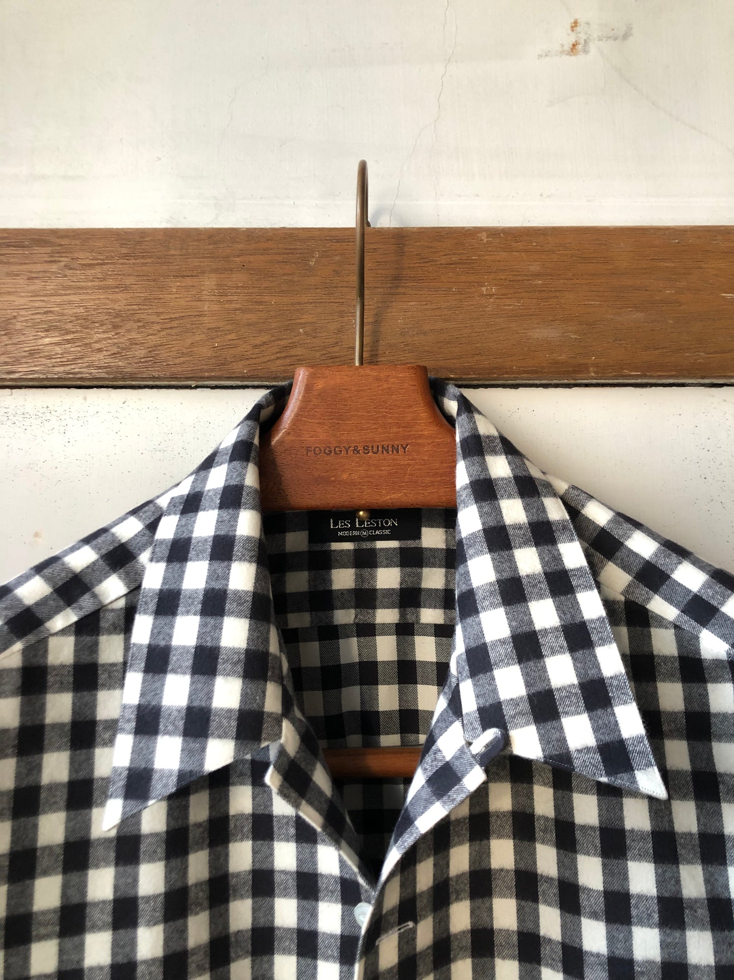 LES LESTON camp col. shirt / check brushed cotton