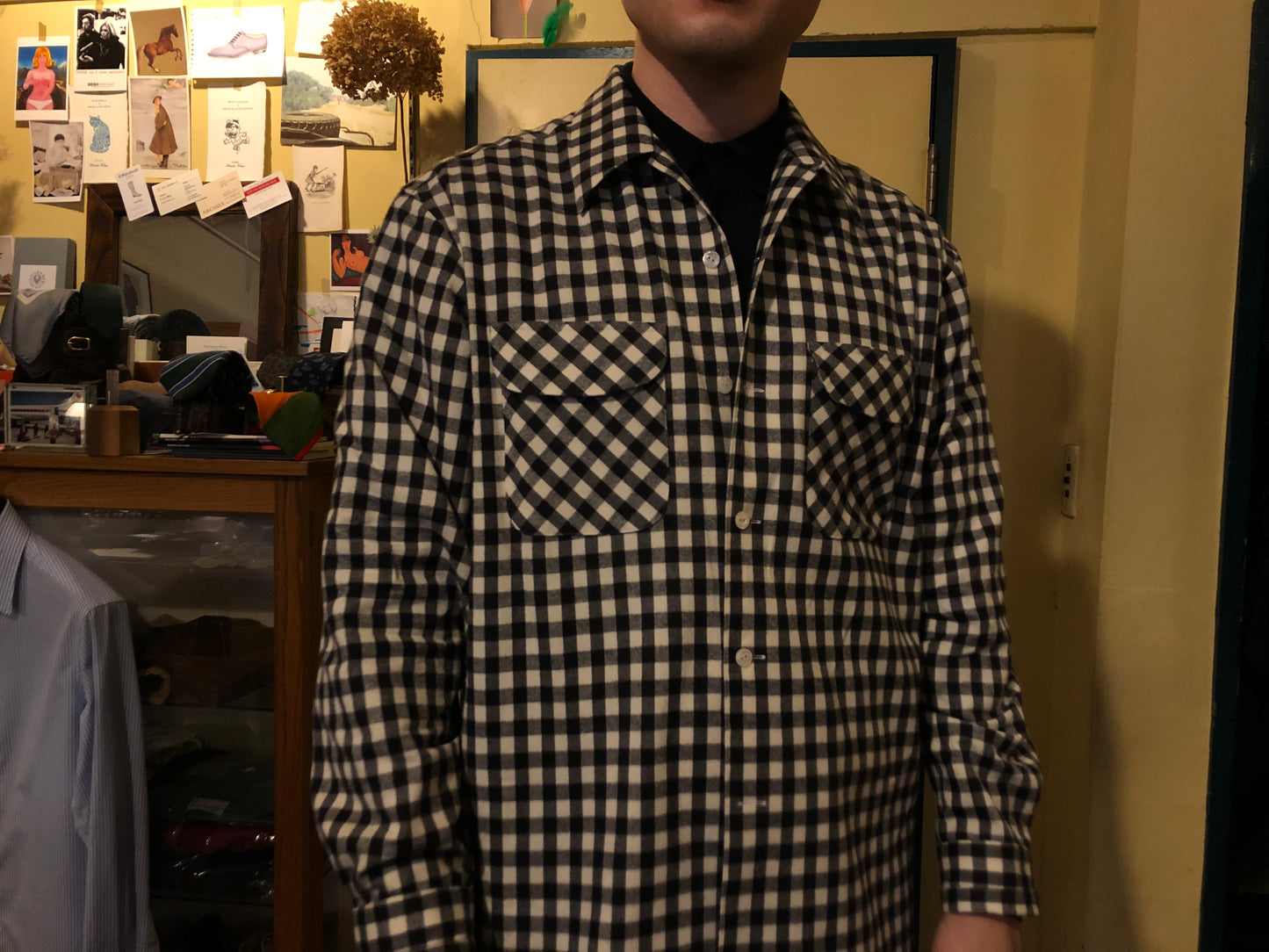 LES LESTON camp col. shirt / check brushed cotton