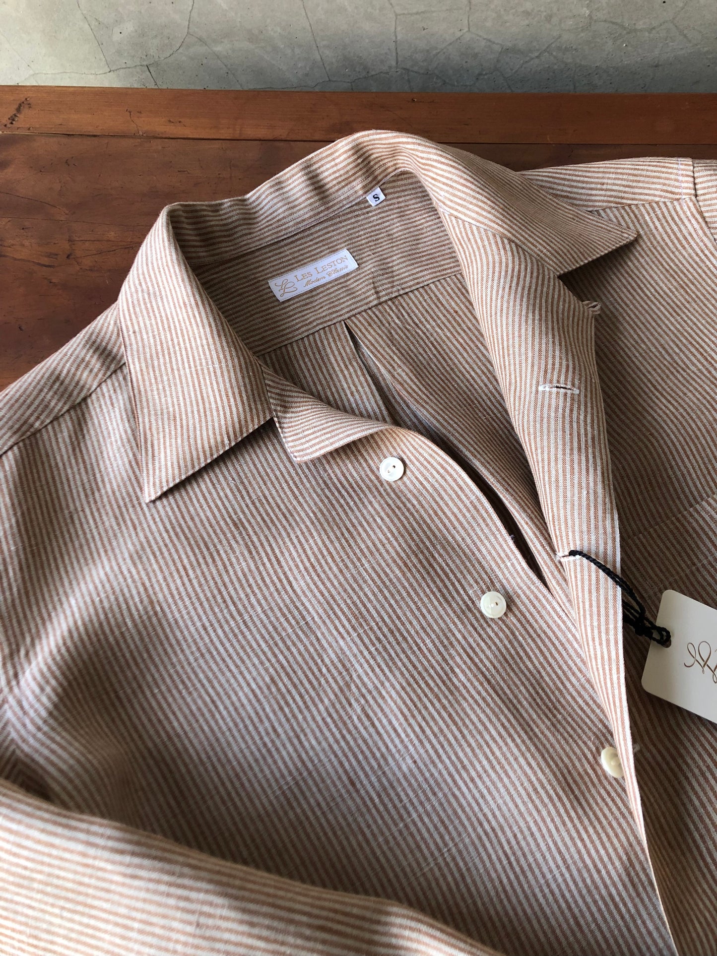 LES LESTON linen camp col.shirt