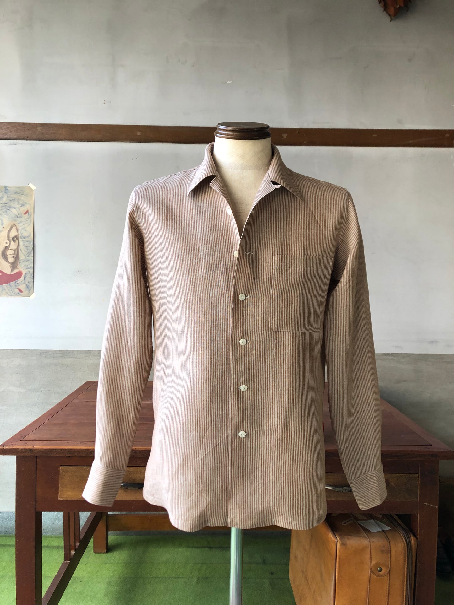 LES LESTON linen camp col.shirt