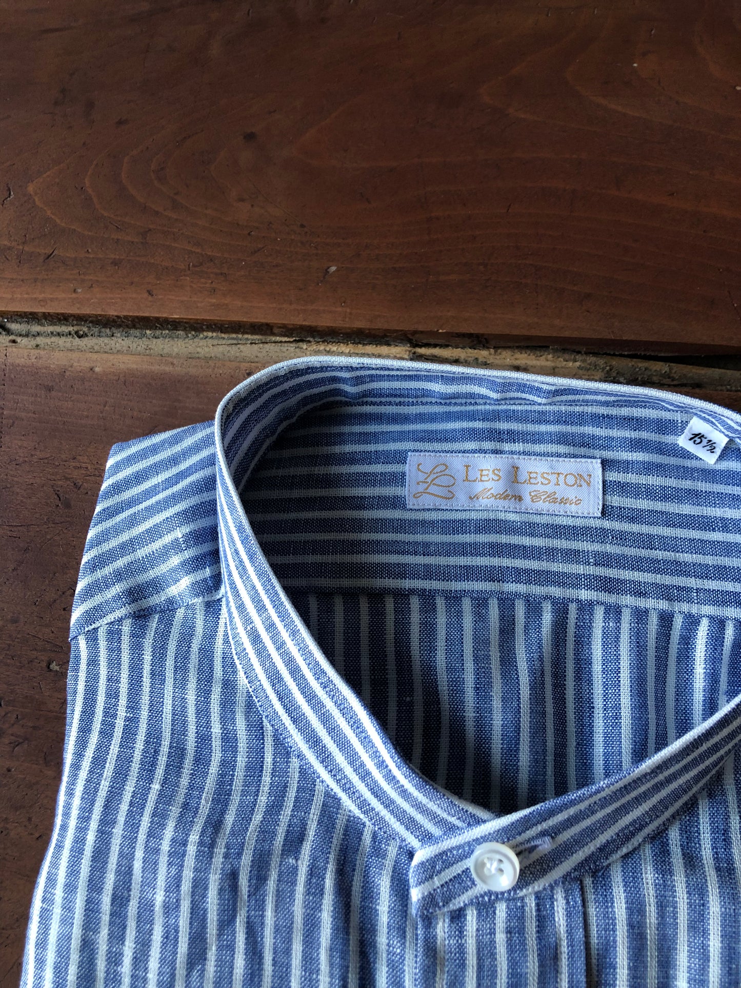 LES LESTON linen collar-less shirt