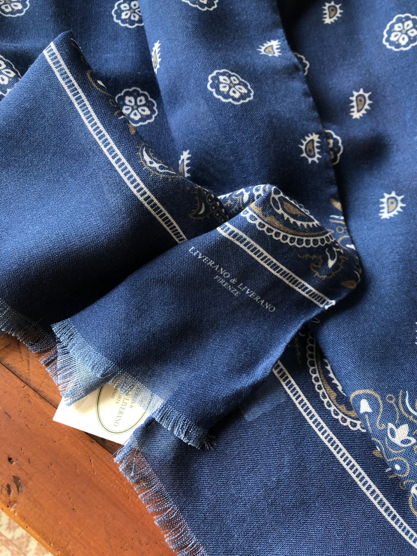 L & L silk blend wool bandana print scarf