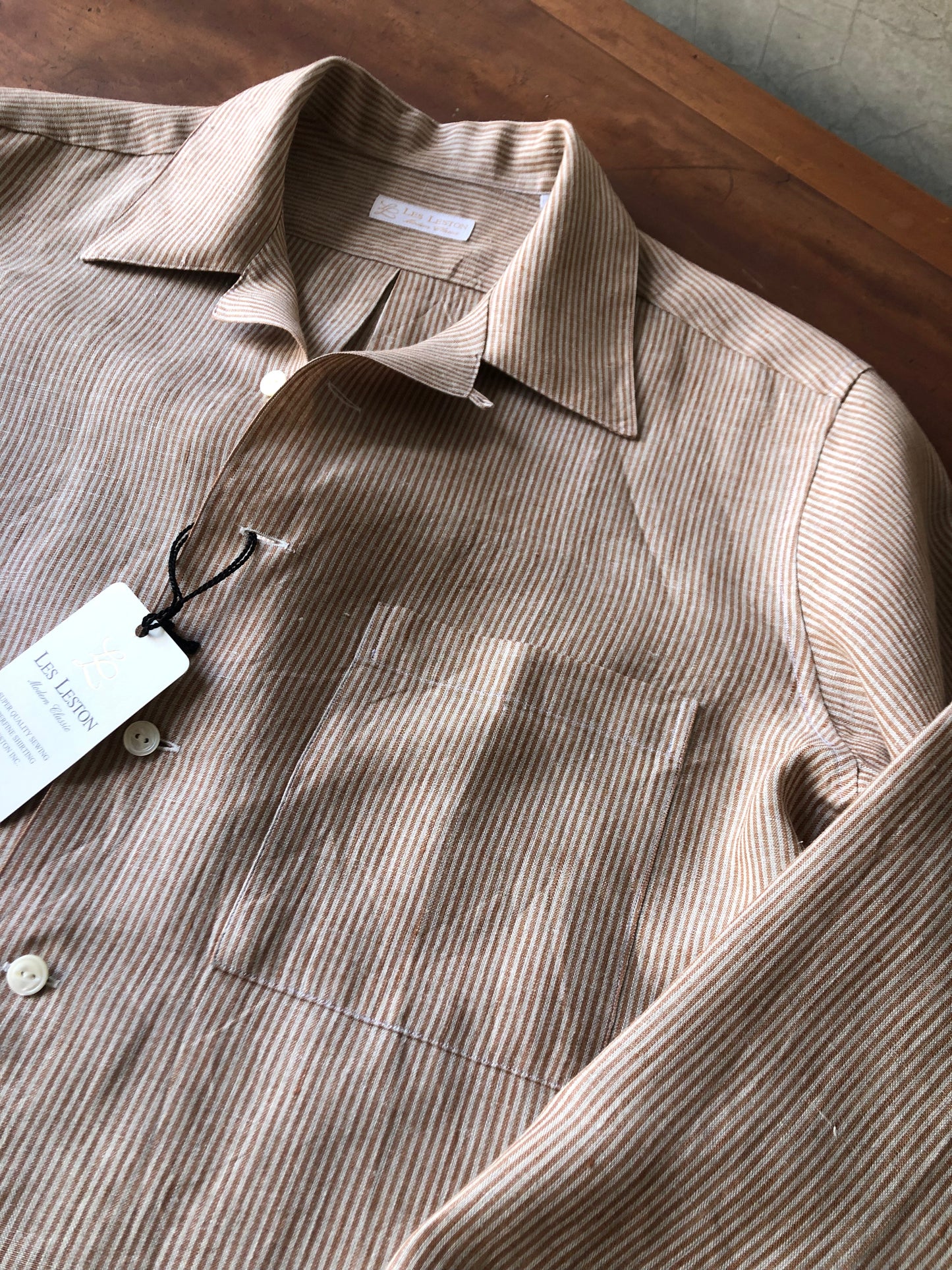 LES LESTON linen camp col.shirt