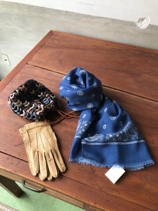 L & L silk blend wool bandana print scarf